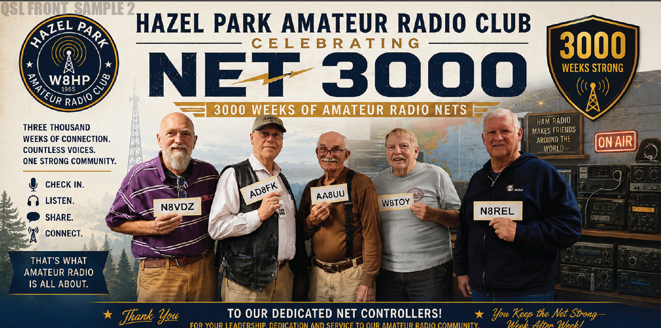 Hazel Park Amateur Radio Club - Celebrating Net 3000, 3000 Weeks of Amateur Radio Nets