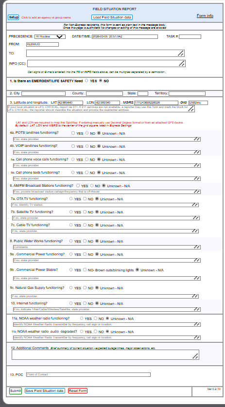 Field Situation Report Form